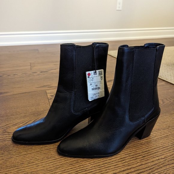 BRAND NEW ZARA BLACK LEATHER BOOTS SIZES 8 (39) - Picture 1 of 5